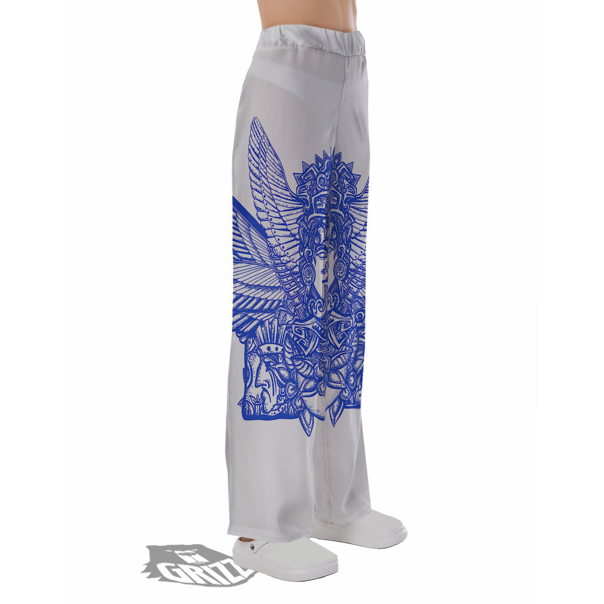 Mayan Statue White And Blue Print Pajama Pants-grizzshop