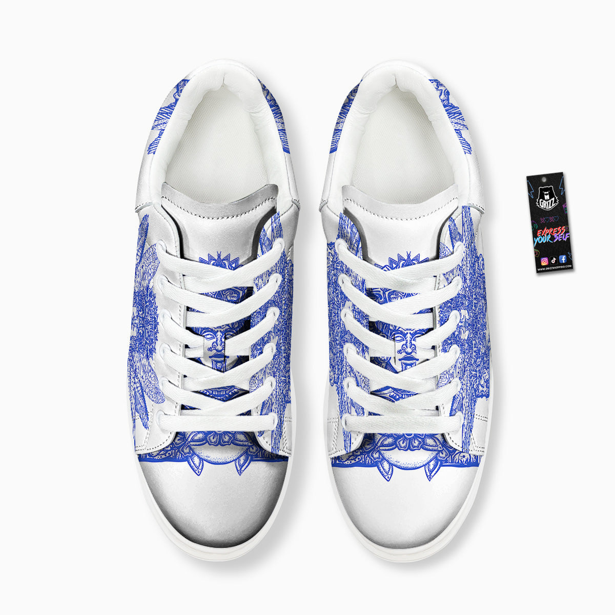 Mayan Statue White And Blue Print Platform Shoes-grizzshop