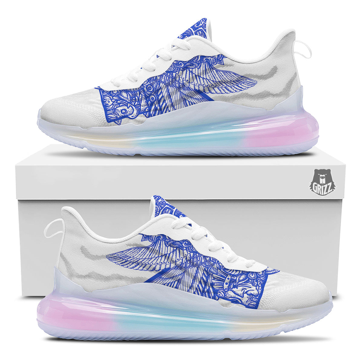 Mayan Statue White And Blue Print Running Sneakers-grizzshop