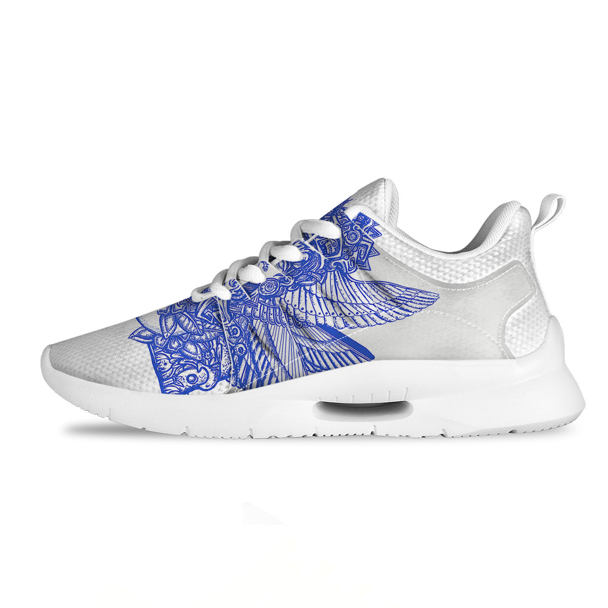 Mayan Statue White And Blue Print Tennis Shoes-grizzshop