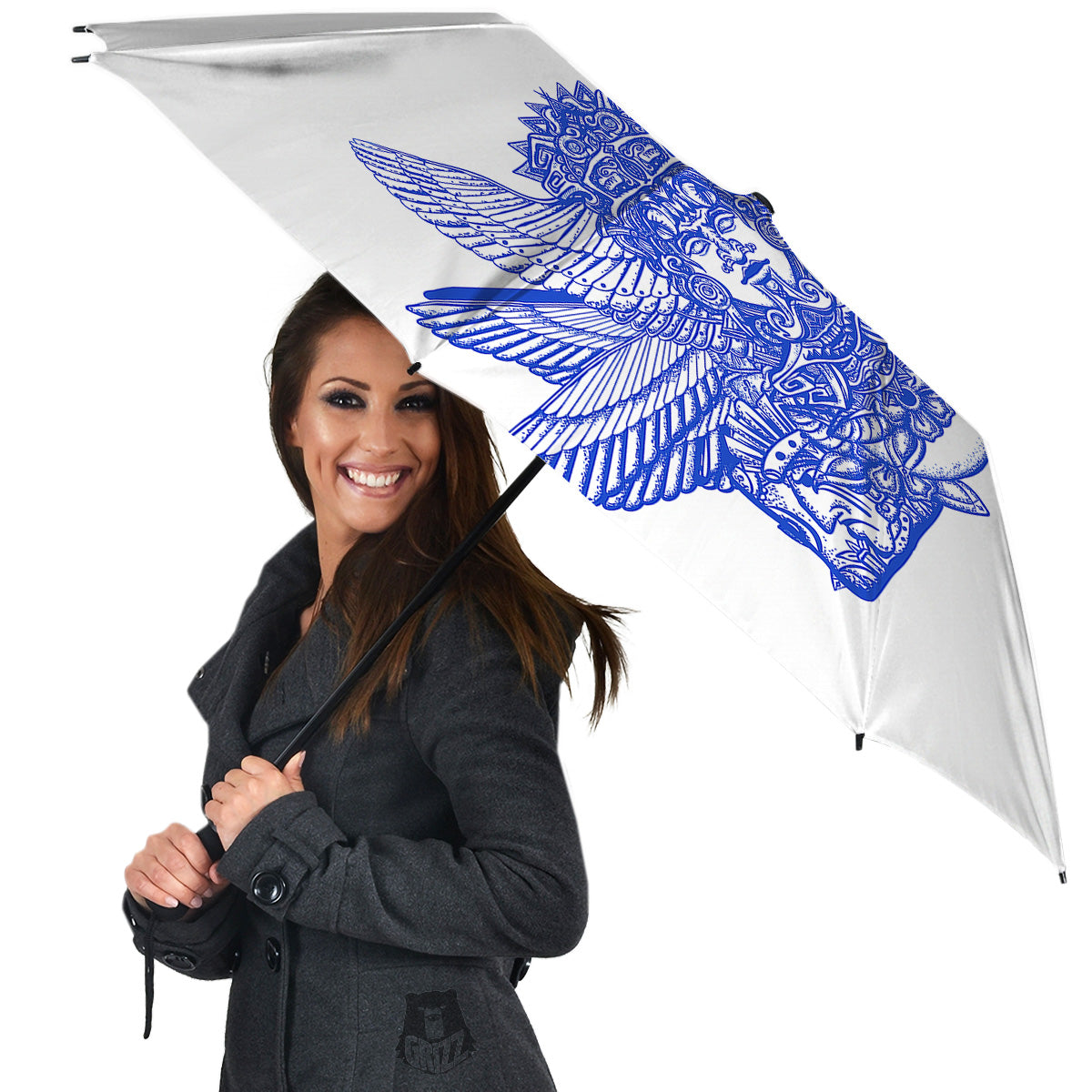 Mayan Statue White And Blue Print Umbrella-grizzshop