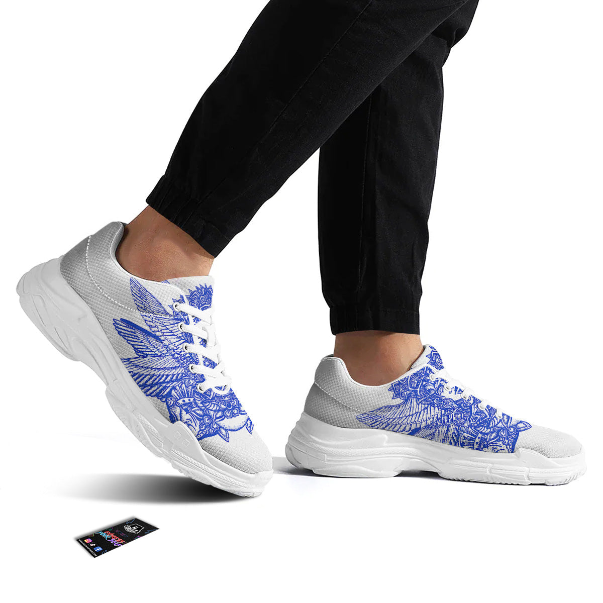 Mayan Statue White And Blue Print White Chunky Shoes-grizzshop