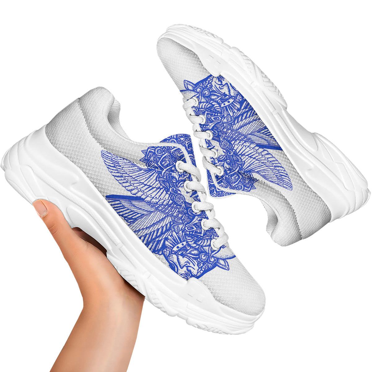 Mayan Statue White And Blue Print White Chunky Shoes-grizzshop