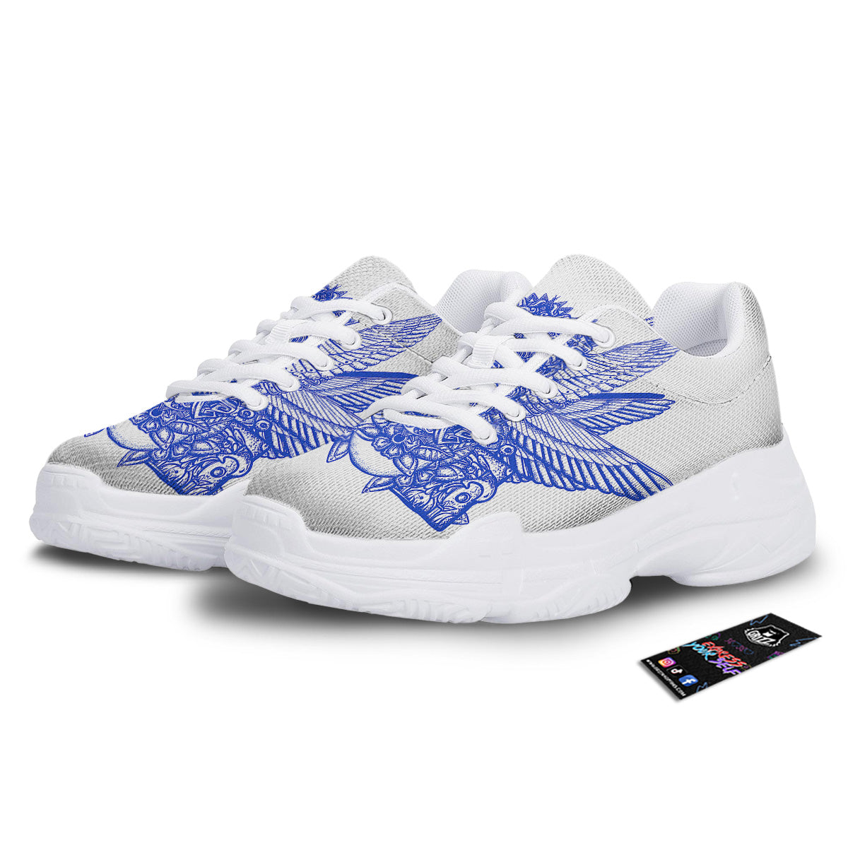 Mayan Statue White And Blue Print White Chunky Shoes-grizzshop