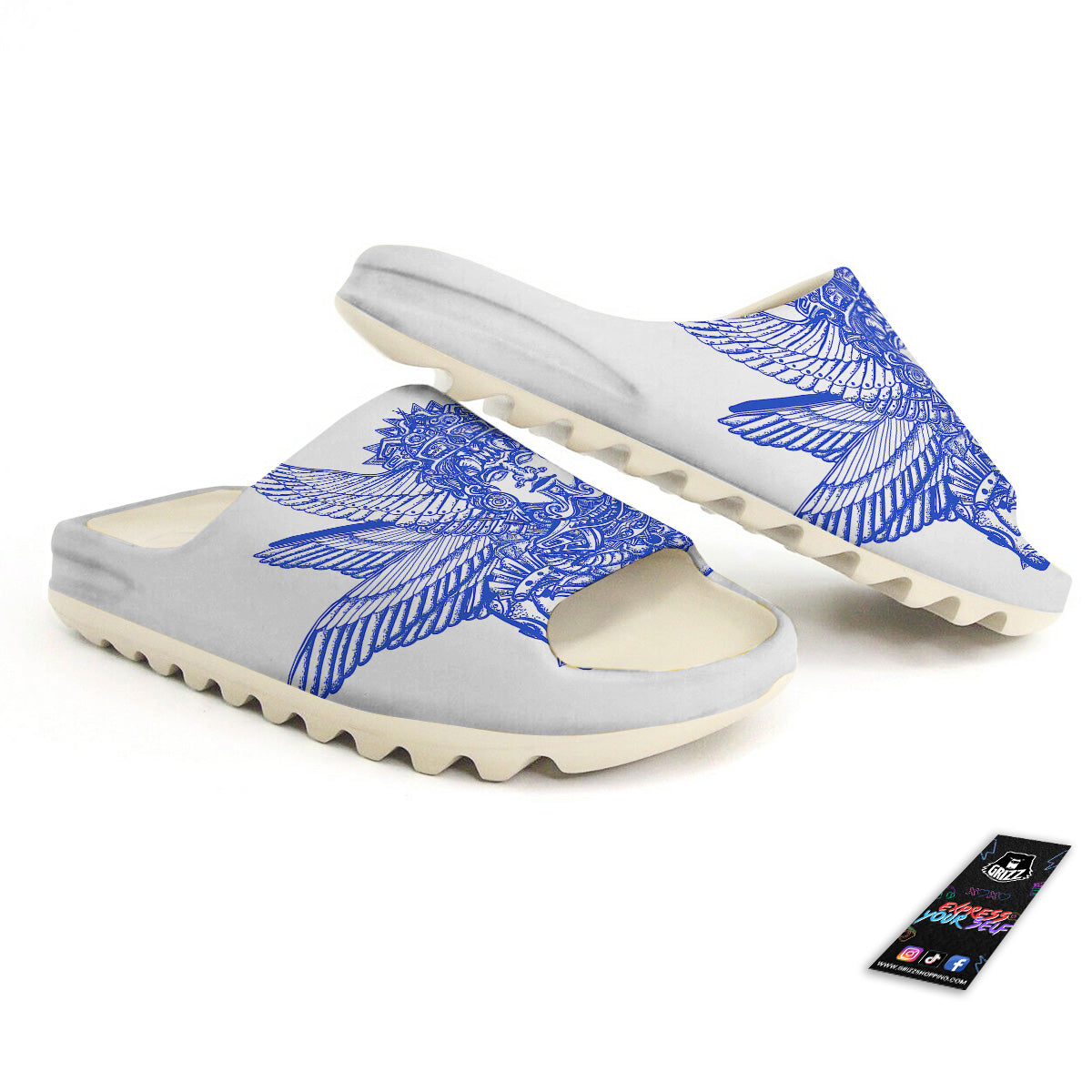 Mayan Statue White And Blue Print Sandals-grizzshop