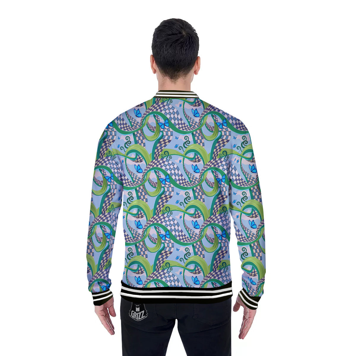 Maze Checkered Print Pattern Baseball Jacket-grizzshop