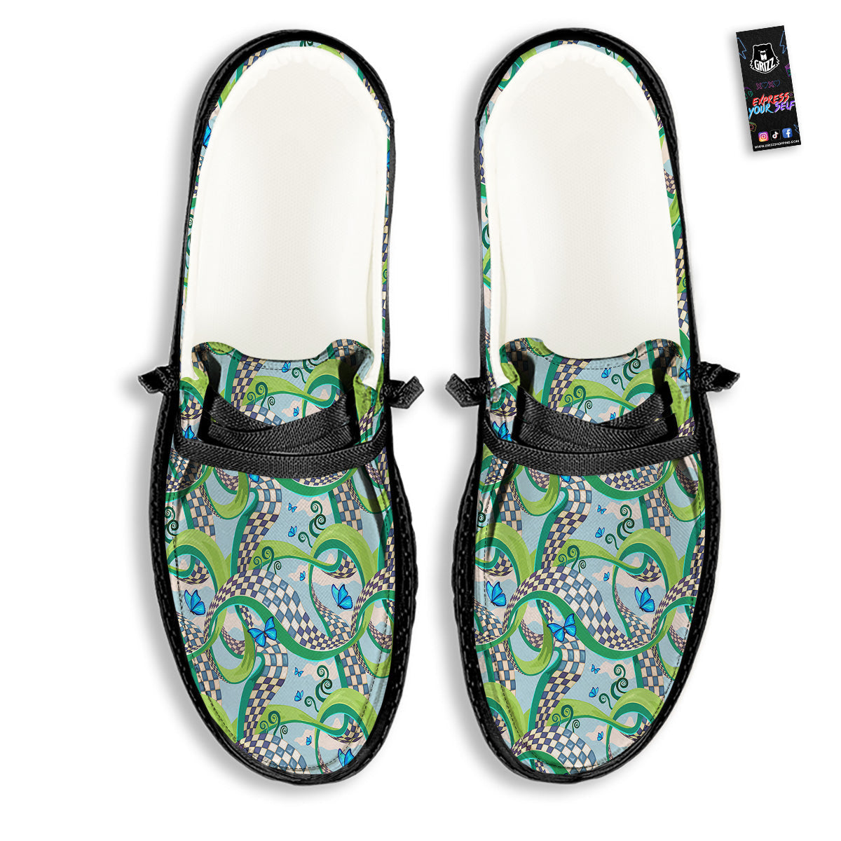 Maze Checkered Print Pattern Black Loafers-grizzshop