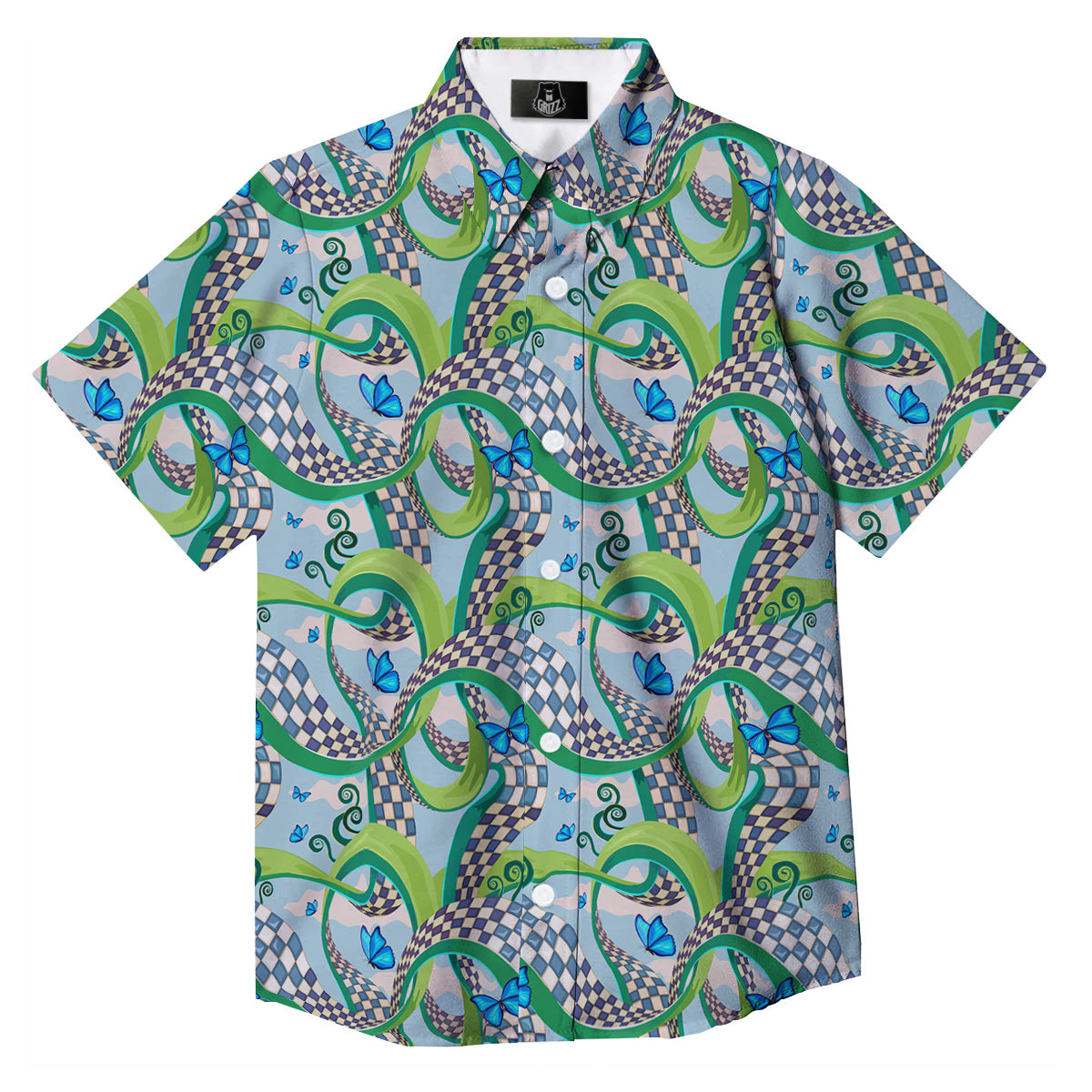Maze Checkered Print Pattern Button Up Shirt-grizzshop