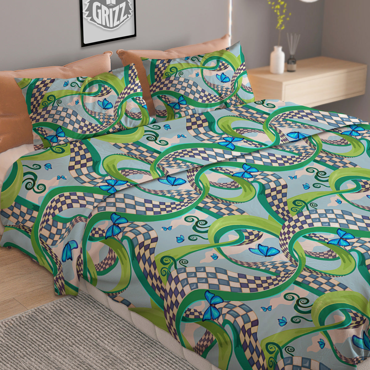 Maze Checkered Print Pattern Duvet Cover Bedding Set