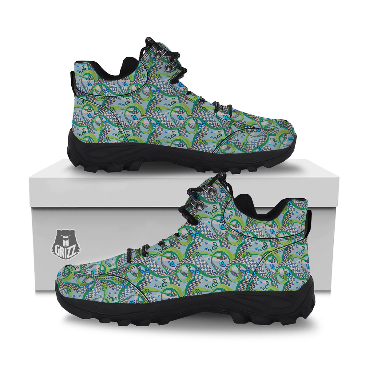 Maze Checkered Print Pattern Hiking Shoes-grizzshop