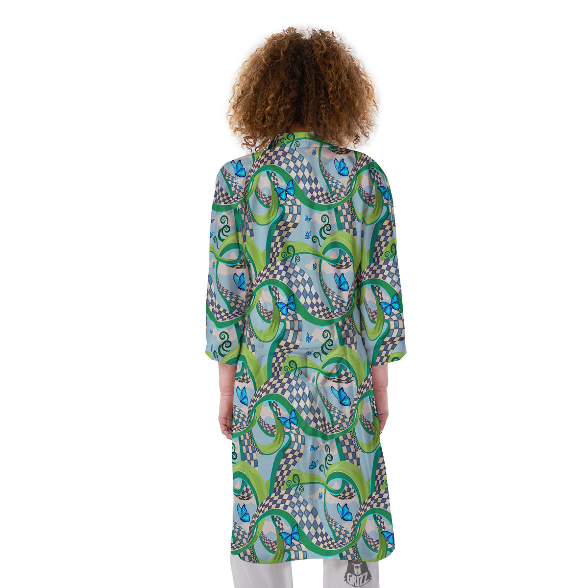 Maze Checkered Print Pattern Kimono-grizzshop