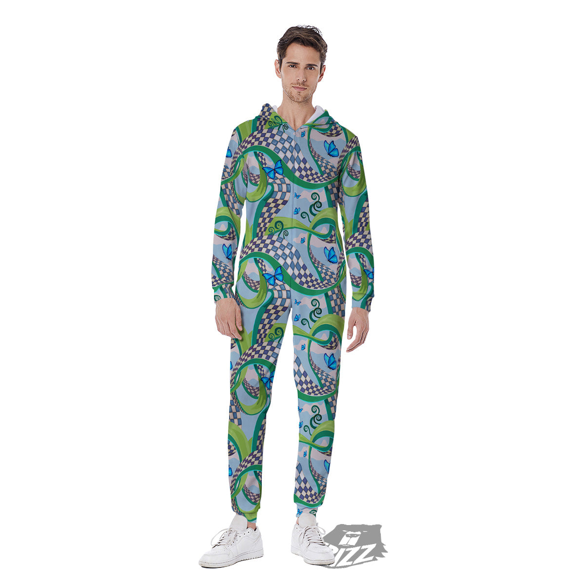Maze Checkered Print Pattern Men's Jumpsuit-grizzshop