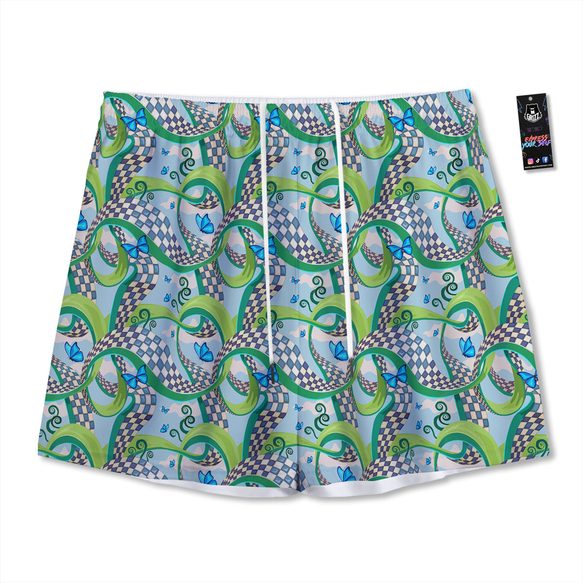 Maze Checkered Print Pattern Mesh Shorts-grizzshop