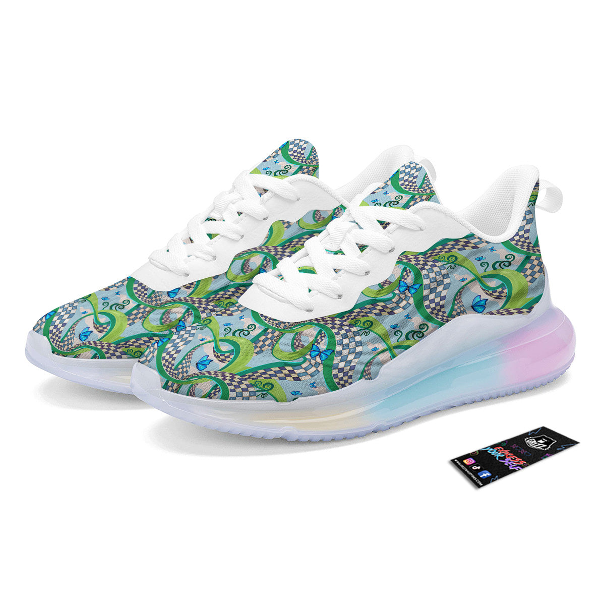 Maze Checkered Print Pattern Running Sneakers-grizzshop