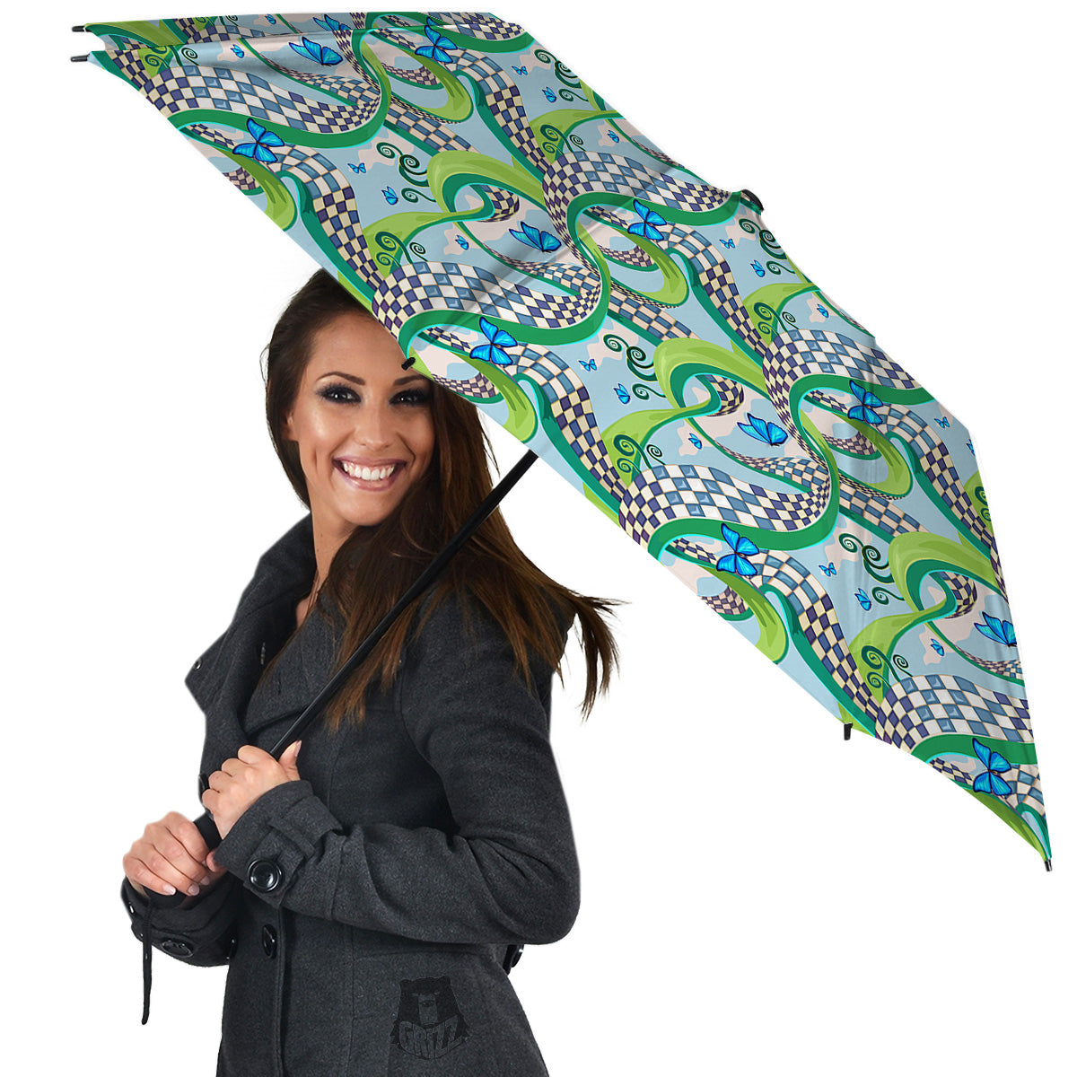 Maze Checkered Print Pattern Umbrella-grizzshop