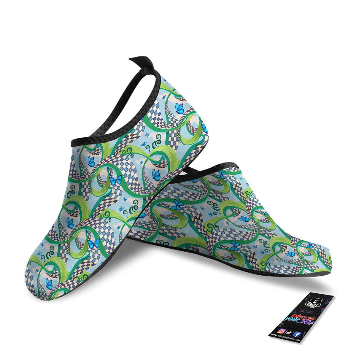Maze Checkered Print Pattern Water Shoes-grizzshop