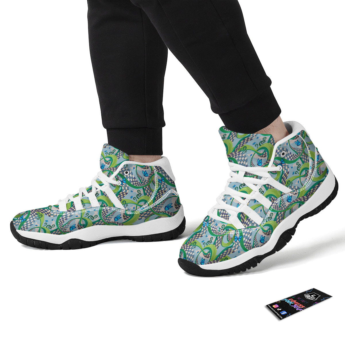 Maze Checkered Print Pattern White Bball Shoes-grizzshop