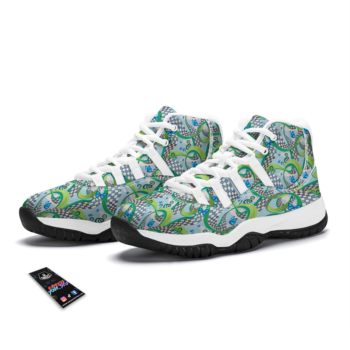 Maze Checkered Print Pattern White Bball Shoes-grizzshop