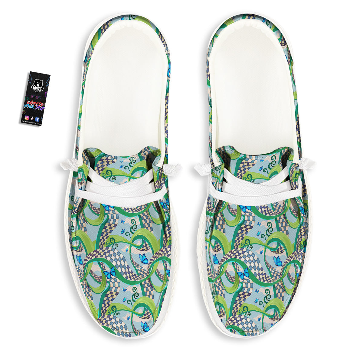 Maze Checkered Print Pattern White Loafers-grizzshop