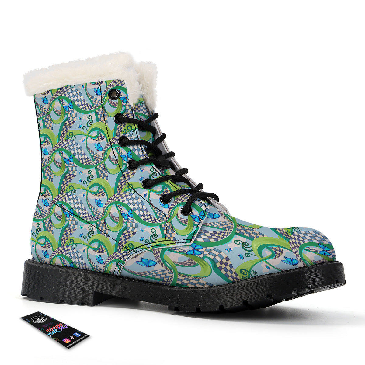 Maze Checkered Print Pattern Winter Boots-grizzshop