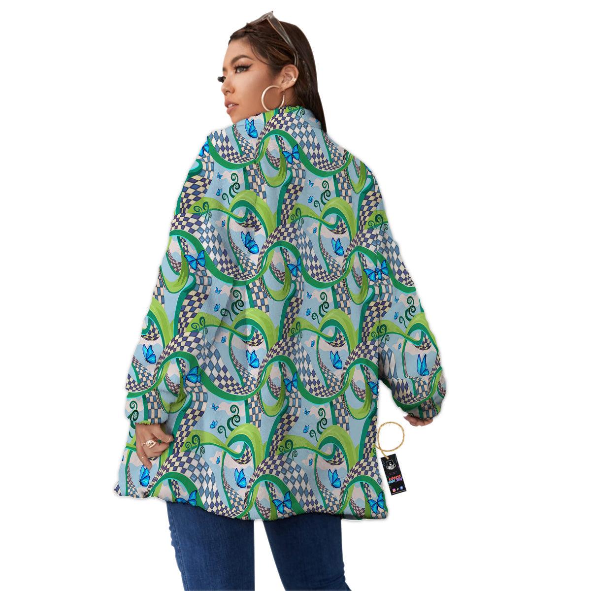 Maze Checkered Print Pattern Women's Sherpa Jacket-grizzshop
