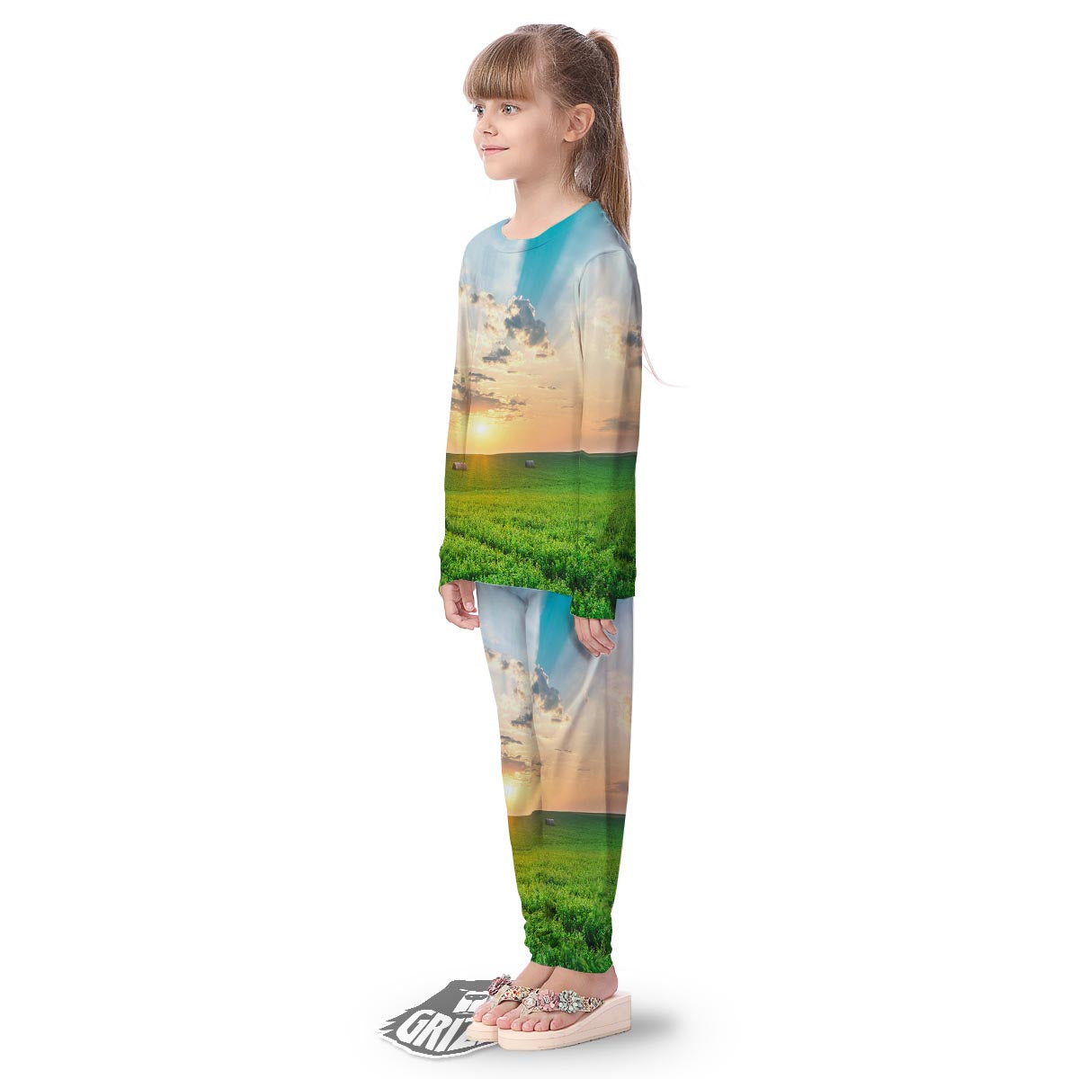 Meadow Sunrise Print Kid's Pajamas-grizzshop