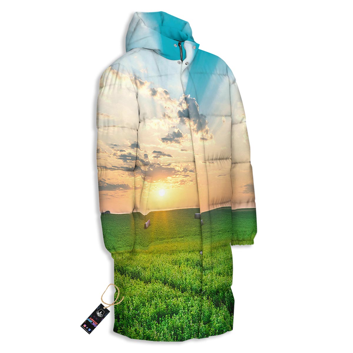 Meadow Sunrise Print Long Down Jacket-grizzshop