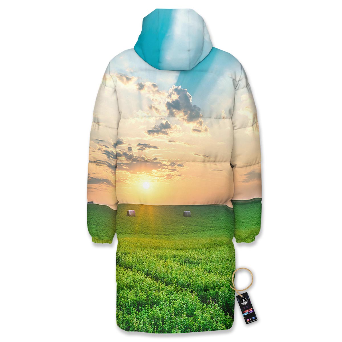 Meadow Sunrise Print Long Down Jacket-grizzshop