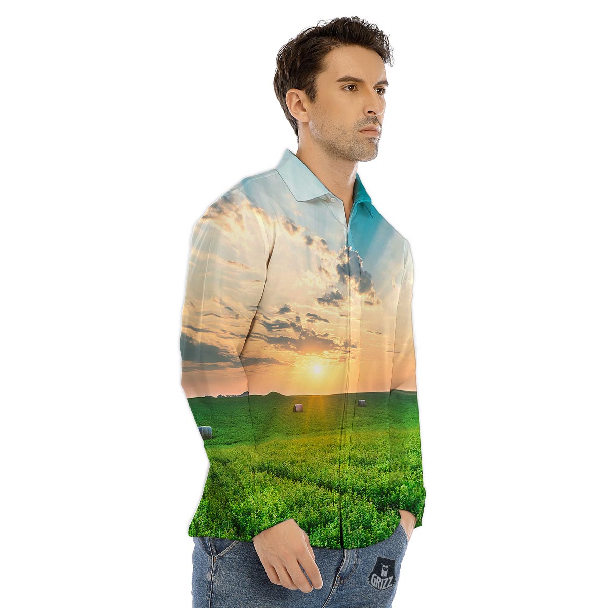 Meadow Sunrise Print Men's Dress Shirts-grizzshop