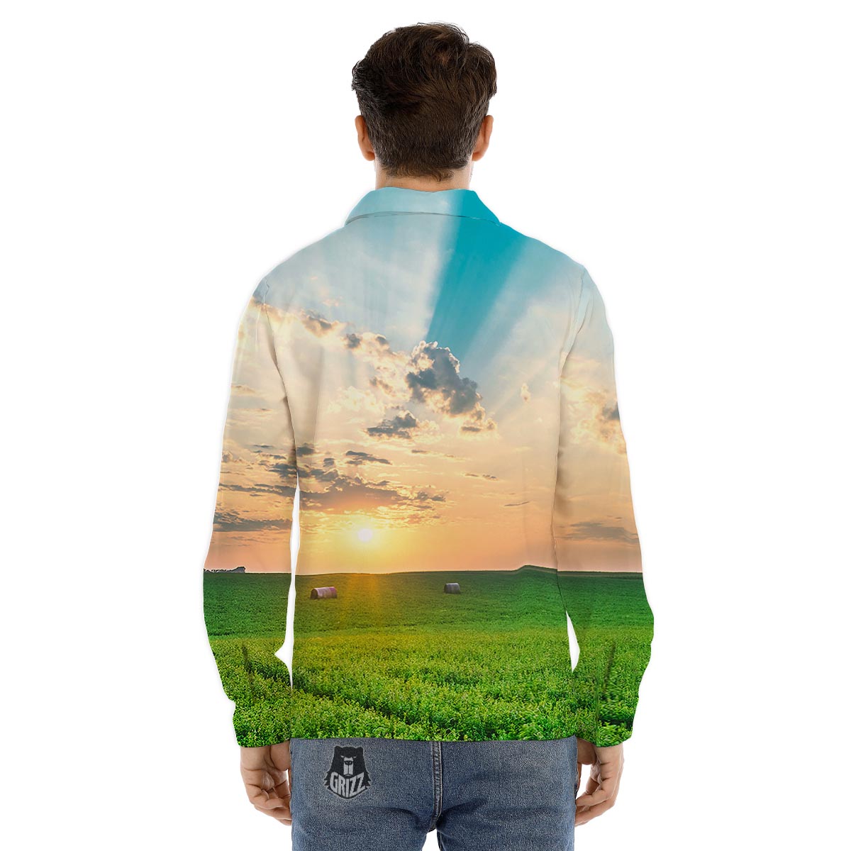 Meadow Sunrise Print Men's Dress Shirts-grizzshop
