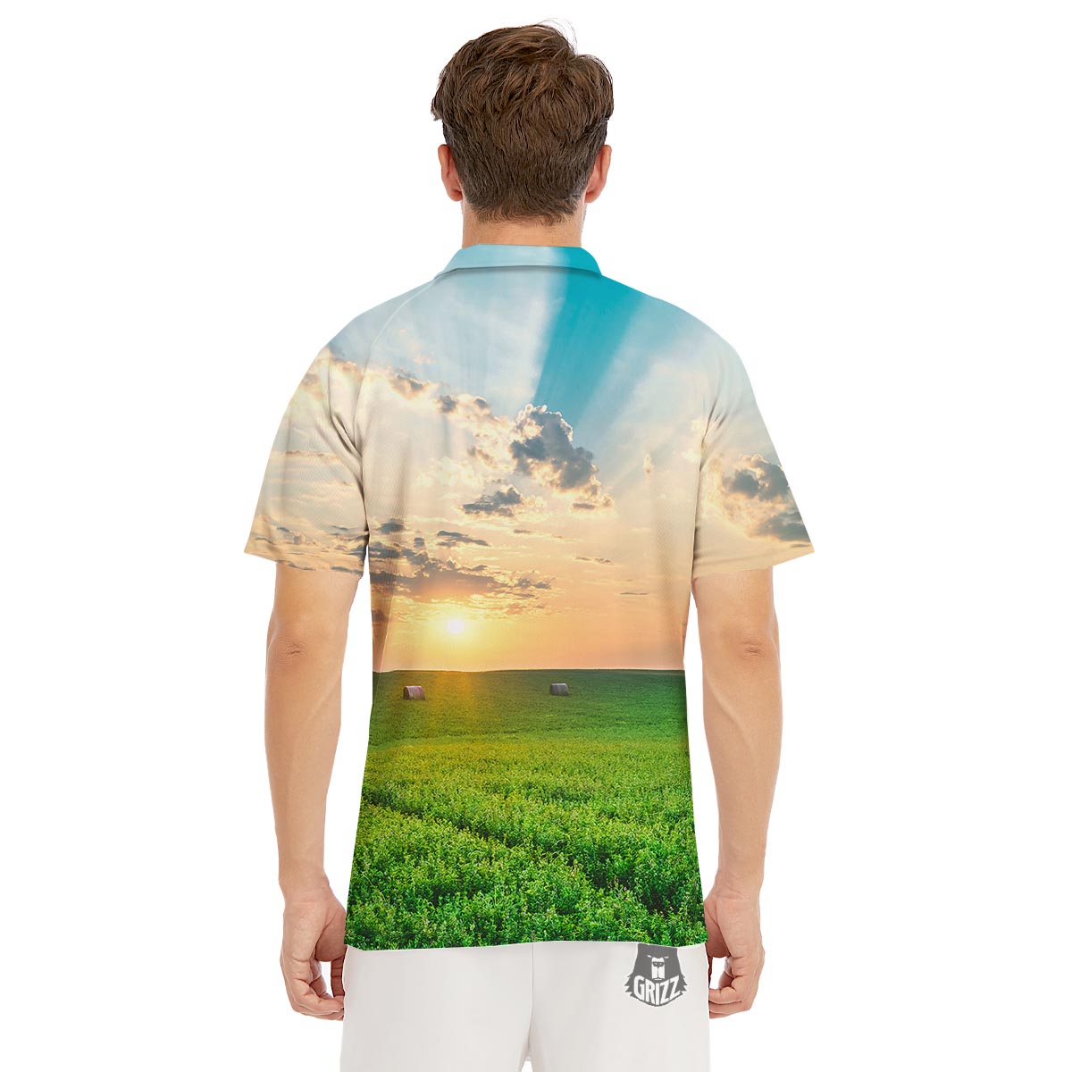 Meadow Sunrise Print Men's Golf Shirts-grizzshop