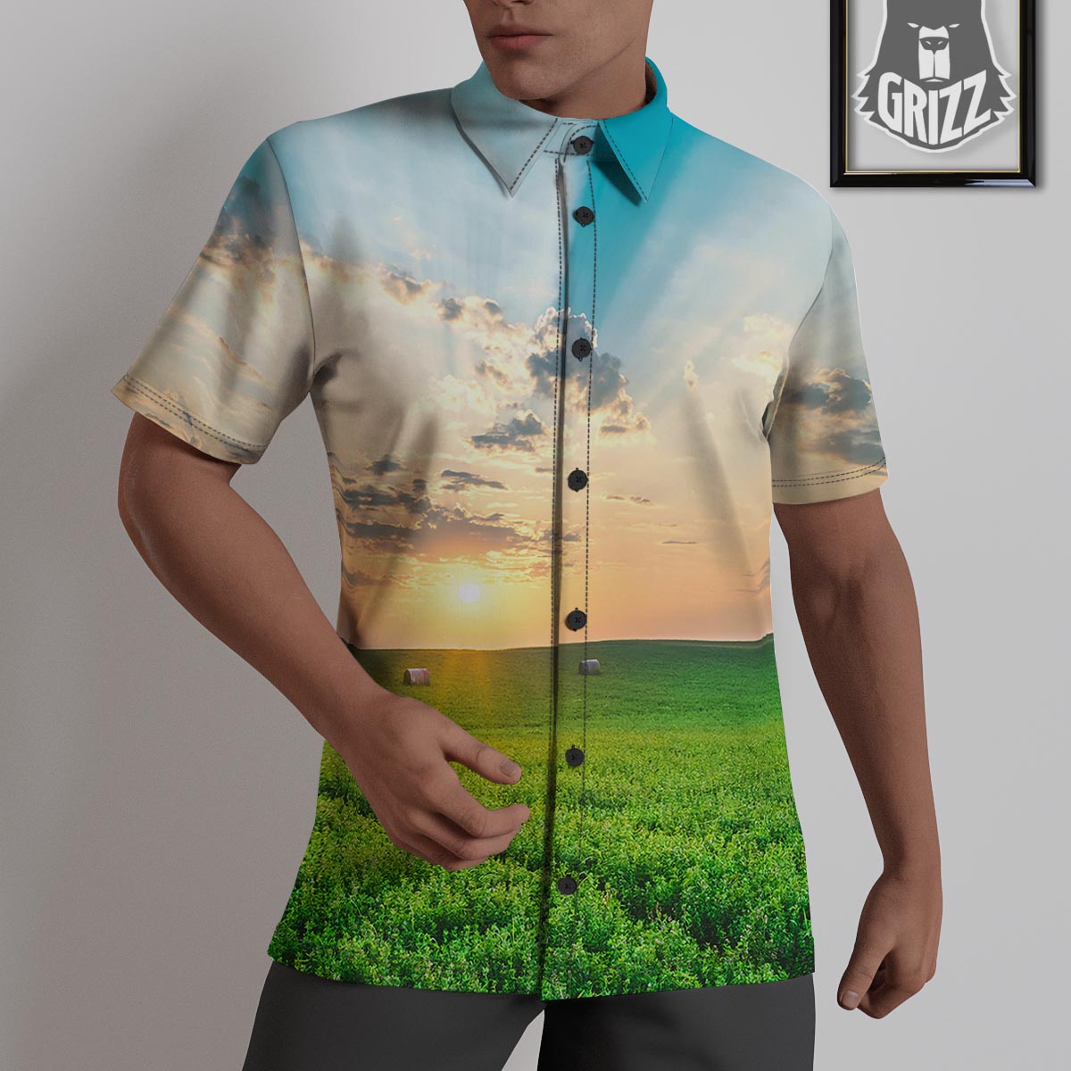 Meadow Sunrise Print Untucked Shirts-grizzshop