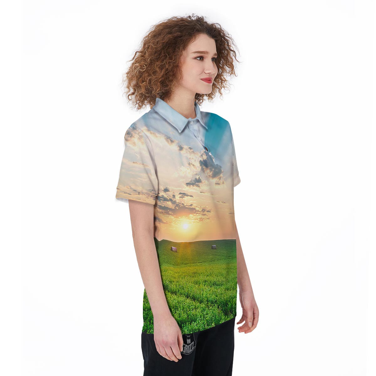 Meadow Sunrise Print Women's Golf Shirts-grizzshop