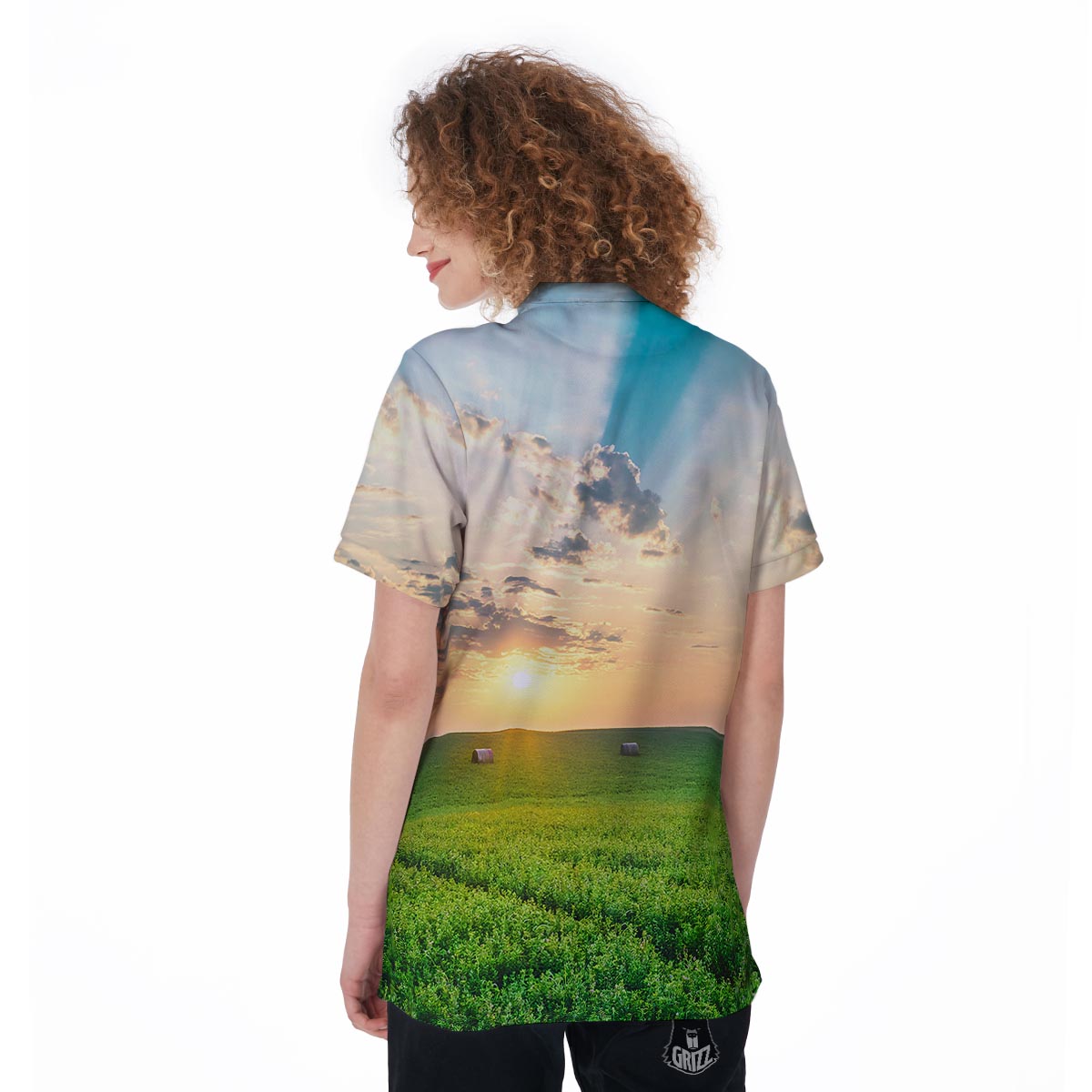 Meadow Sunrise Print Women's Golf Shirts-grizzshop