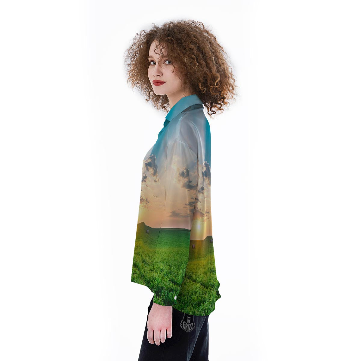 Meadow Sunrise Print Women's Long Sleeve Shirts-grizzshop