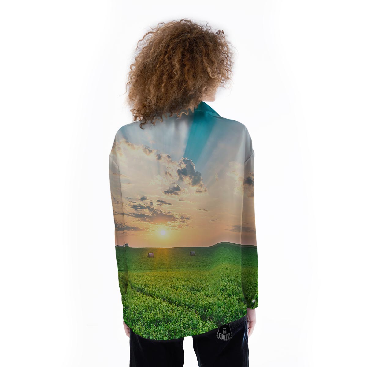 Meadow Sunrise Print Women's Long Sleeve Shirts-grizzshop