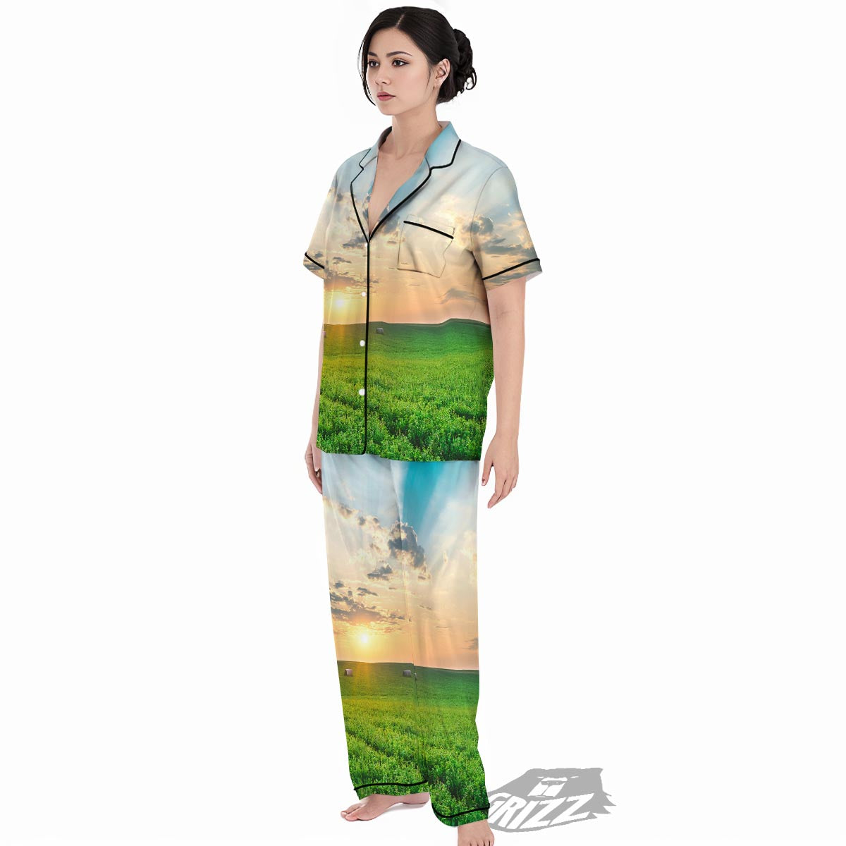 Meadow Sunrise Print Women's Pajamas Set-grizzshop