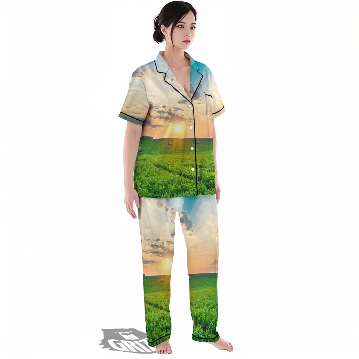 Meadow Sunrise Print Women's Pajamas Set-grizzshop