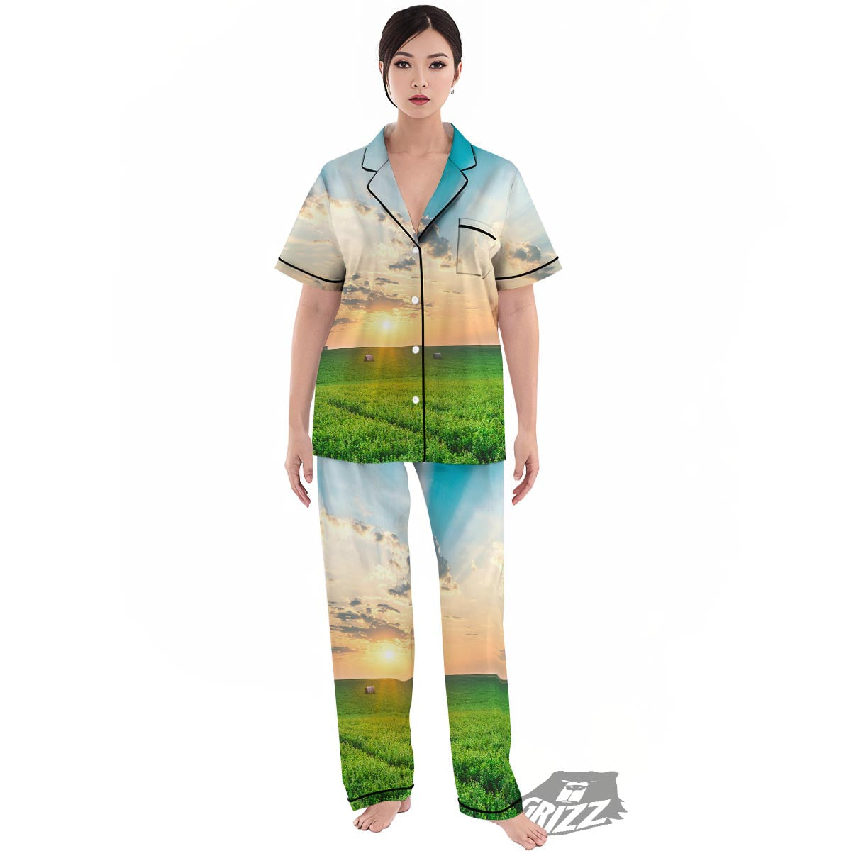 Meadow Sunrise Print Women's Pajamas Set-grizzshop