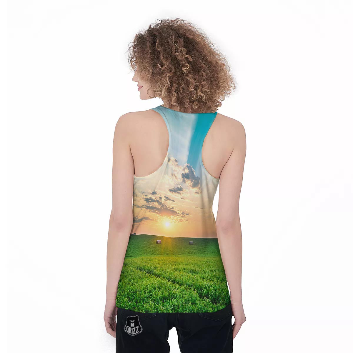 Meadow Sunrise Print Women's Racerback Tank Top-grizzshop