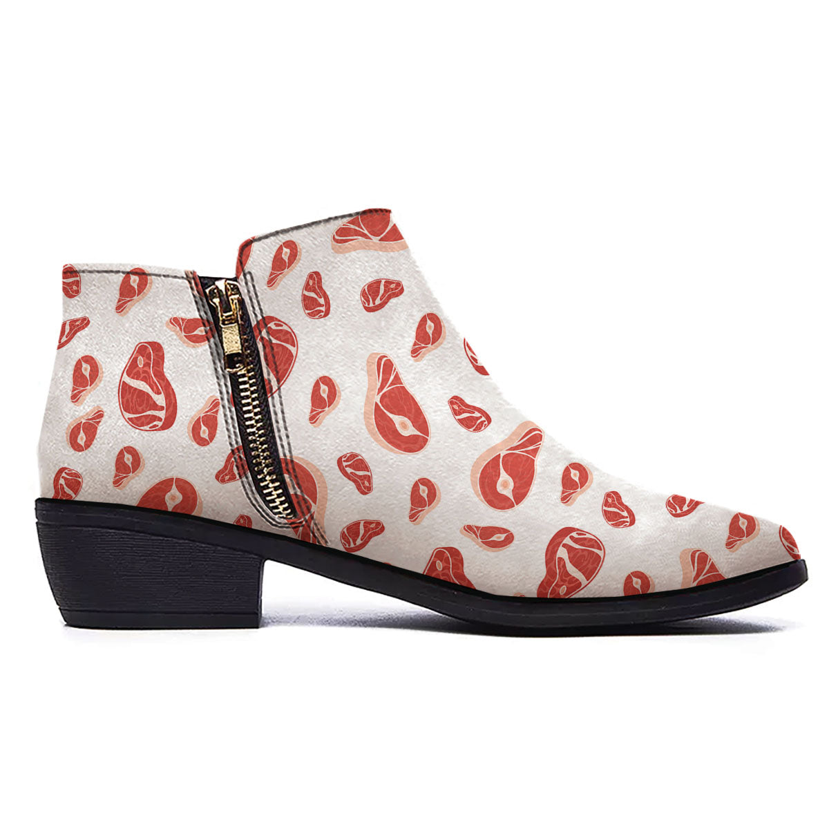 Meat Print Pattern Ankle Boots-grizzshop
