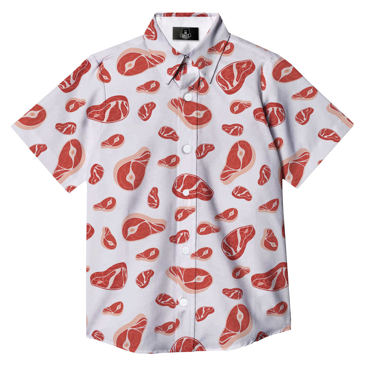 Meat Print Pattern Button Up Shirt-grizzshop