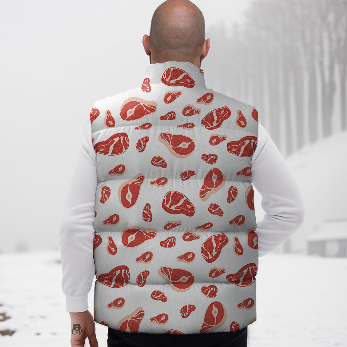 Meat Print Pattern Down Vest