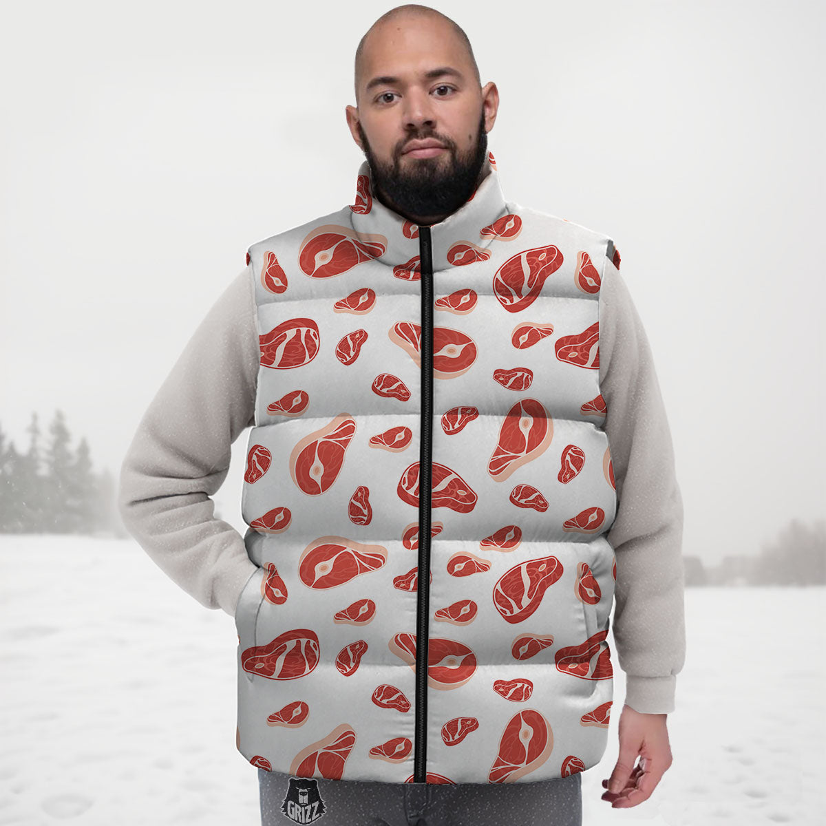 Meat Print Pattern Down Vest