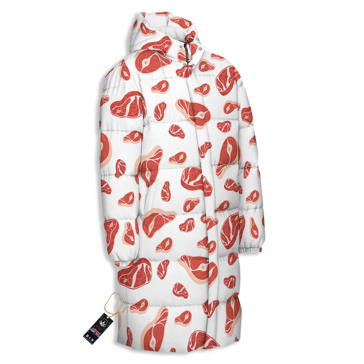 Meat Print Pattern Long Down Jacket-grizzshop