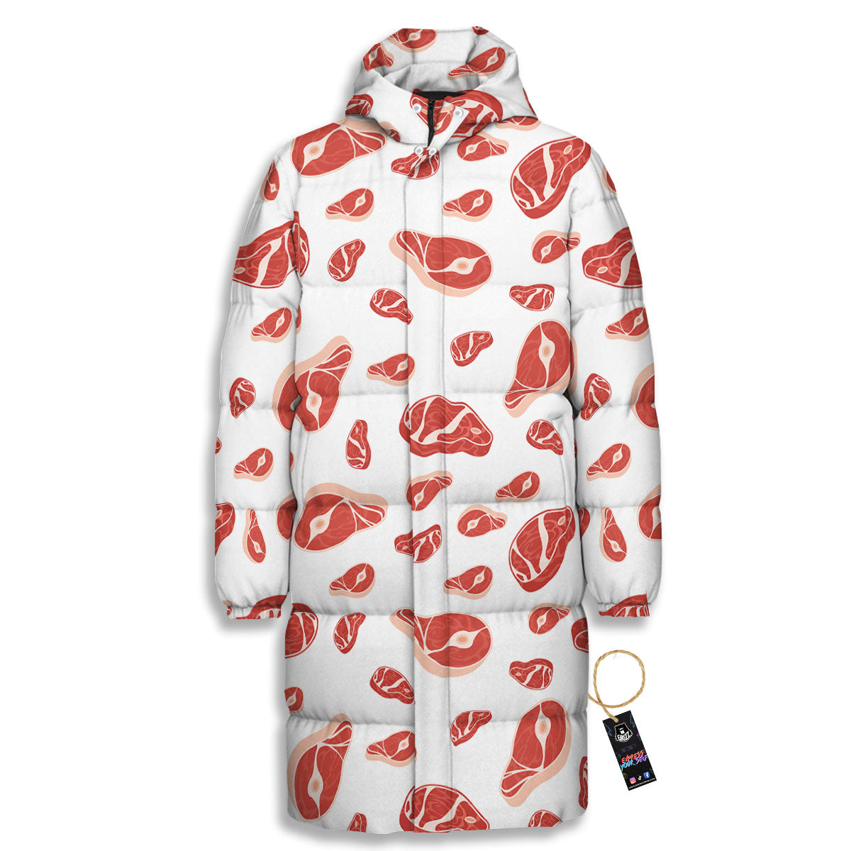 Meat Print Pattern Long Down Jacket-grizzshop