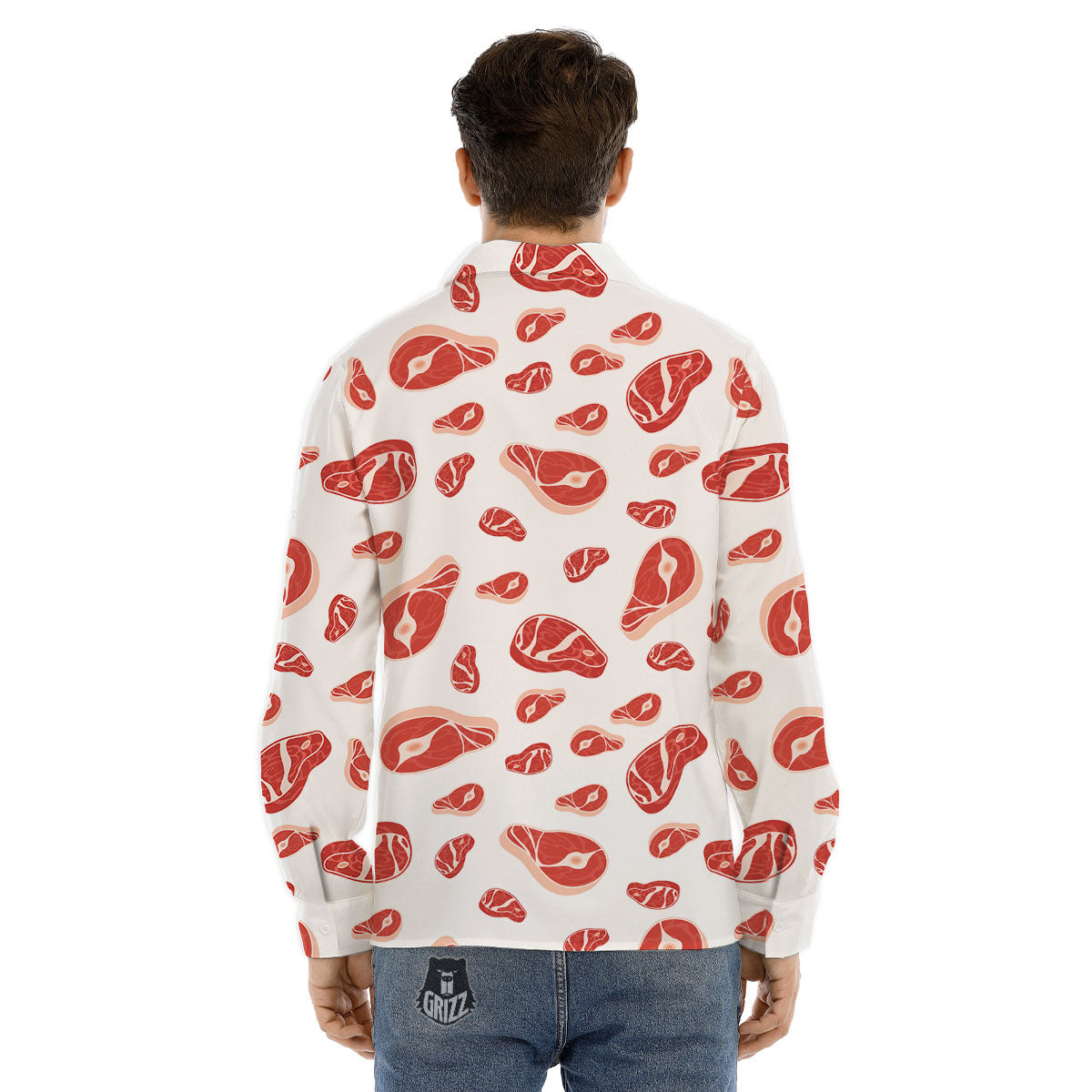Meat Print Pattern Men's Dress Shirts-grizzshop