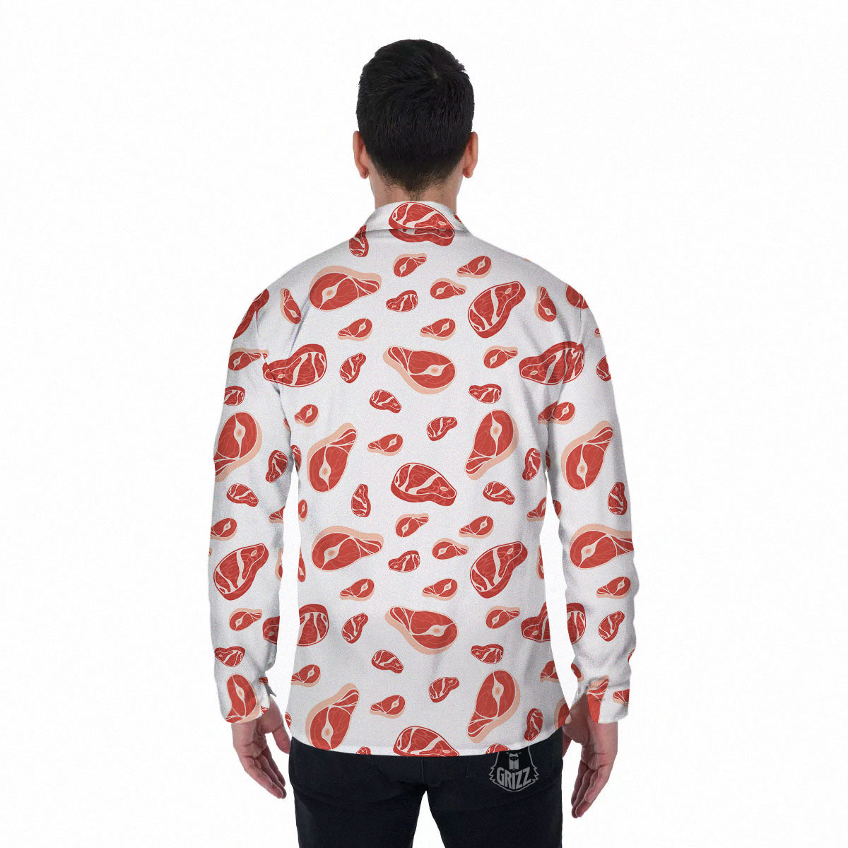 Meat Print Pattern Men's Long Sleeve Shirts-grizzshop