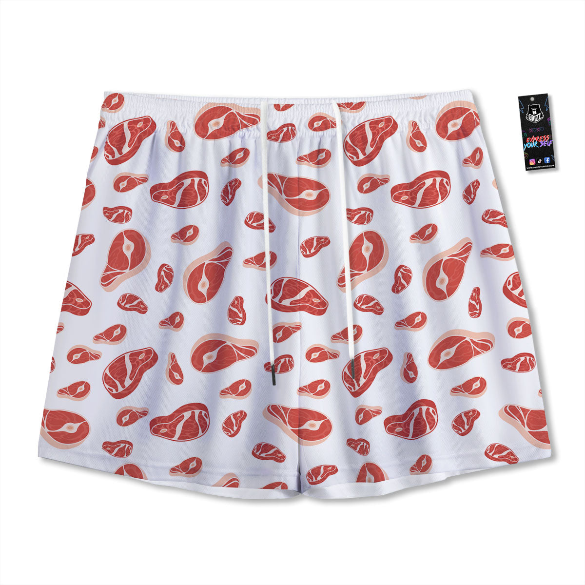 Meat Print Pattern Mesh Shorts-grizzshop