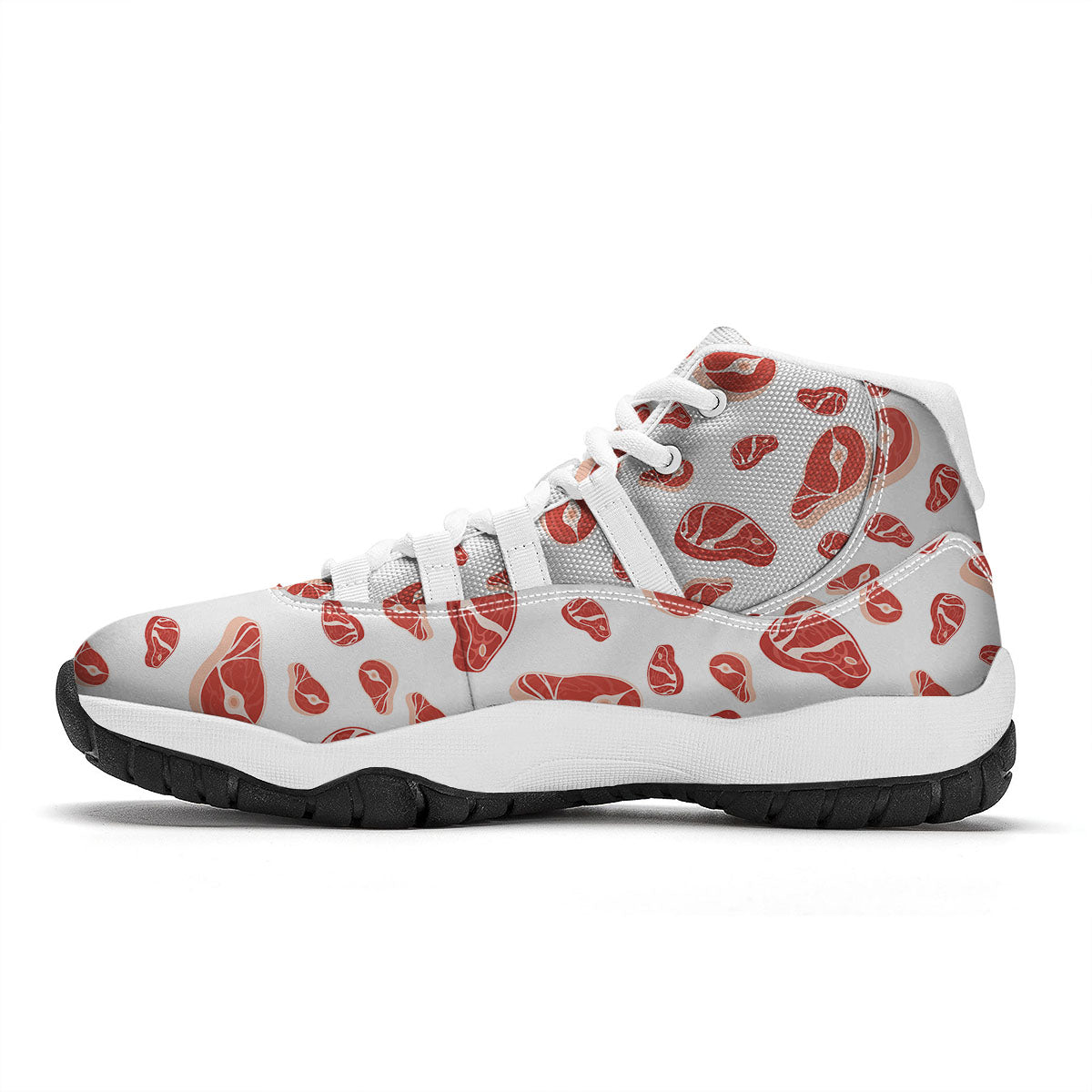 Meat Print Pattern White Bball Shoes-grizzshop